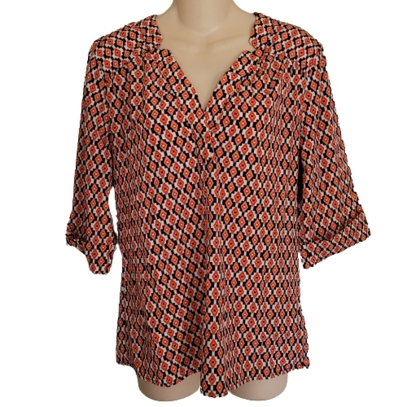 Francesca's Alna Be Geometric Split Neck 3/4 Sleeve Blouse Size Women's Small - Picture 1 of 11